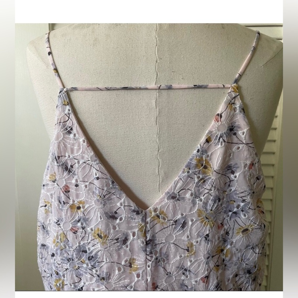 LOFT Pink Floral Eyelet V Neck Bar Back Cami Tank Top Blouse - Picture 4 of 7